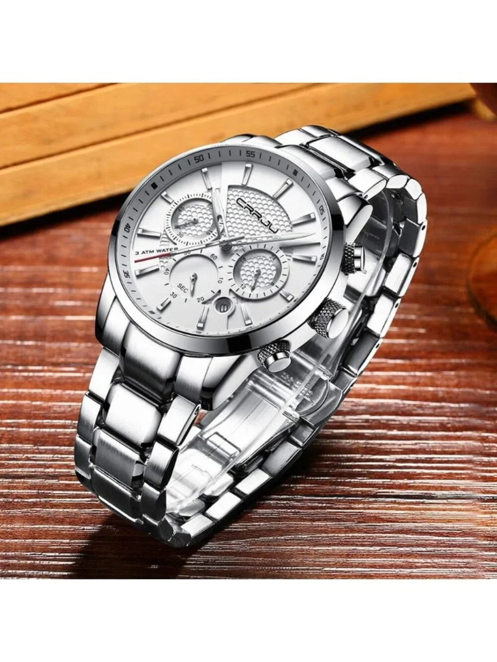 Men's Silver Stainless Steel Casual Chronograph Quartz Waterproof Wrist Watch